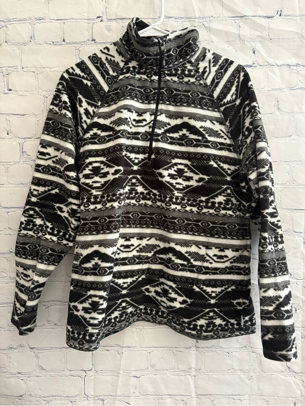 Eddie Bauer Quarter Zip Pullover Fleece Jacket Size L black and white
